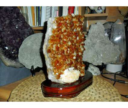 Beautiful Huge Ultra Rare Unique Citrine and Calcite Flower Cluster on Wood Stan is a White, Yellow Collectibles for Sale in New York NY