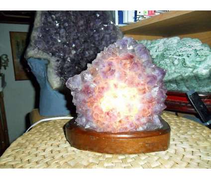 Exceptionally a Huge Amethyst Gemstone Light on a Wooden Base is a Brown Collectibles for Sale in New York NY