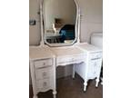 White Birch Gifting & Antiques - Vintage Shabby White Vanity/Chair -