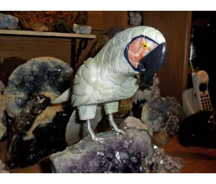 Beautiful Natural Huge Gemstone Macaw Parrot Bird Carving is a Black, Blue, Green, White, Yellow Collectibles for Sale in New York NY