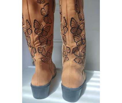 Rustic Western Cowboy Style Women Knee High Butterfly Embroidered Boots is a Shoes for Sale in Baltimore MD