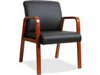 Lorell Black Leather Wood Frame Guest Chair, Cherry Frame