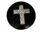 Antique round BLACK & SILVER ENGRAVED CROSS CONCHO For horse