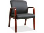 Lorell Black Leather Wood Frame Guest Chair, Mahogany Frame