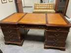 Superb Condition Two Pedestal Desk With Leather Top
