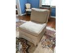 Baker Furniture Skirted Slipper Chair in Cream Tonal Stripe