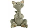 Whimsical Grey Cat Praying Figurine Cute Collectible - Happy