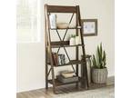 68 in. Brown Wood 4-shelf Ladder Bookcase with Open