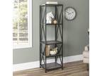 61 in. Slate Gray/Black Metal 4-shelf Etagere Bookcase with