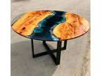 Wooden Black And Blue Epoxy Resin Round Dining Coffee End