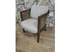 Beige Fabric Walnut Finish Cane Accent Chair