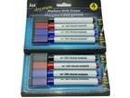 Dry Erase Board Markers 8pk Erasers on Caps Pointed Tip Blue