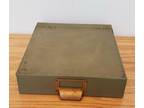 Vintage Green Metal Document File Holder Box Shelf - Brass