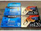 Lot of 4 8mm 120 Min Video Cassette Tape Sony TDK hs120 NEW
