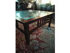 Ethan Allen mission style wood and glass square coffee table