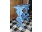 Wood side end table with book shelf rack painted shabby blue