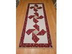 Handmade quilted table runner patchwork design brick red on