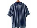 PGA Tour Blue Striped Athletic Golf Short Sleeve Polo Shirt