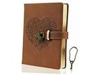 Lock Journal, Heart Shaped Locking Leather Floral Embossing