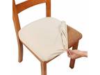 4 Pc BEIGE JACQUARD STRETCH CHAIR SEAT COVERS ~ SLIPCOVER ~