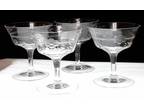 4 Vintage Etched 4" Wine Champagne Sherbet Glasses Flower &