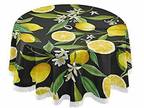 Qilmy Lemon Outdoor Tablecloth 60 Inch Waterproof Round