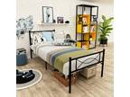 Twin Size Metal Platform Bed with Bowknot Headboards Easy