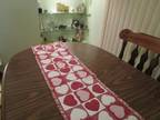 VTG Valentine Table Runner w/ Textured Hearts and Fringe of