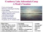 Adirondack Waterfront Housekeeping Cottage Weekly Rental