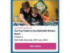 2x Legoland Windsor Resort Tickets - Saturday 30th July 2022