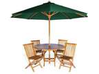 6-Piece 4-ft Teak Round Folding Table Set with Green