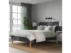 Dark Gray Queen Upholstered Bed Frame w/ Sloping Headboard