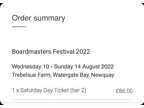 Boardmasters Festival 2022 Saturday Ticket - LETTER AND CODE