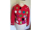 Red Womens Susan Bristol Hoodie Zip Up Sweater Patchwork Circles Med