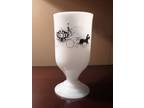 Vintage Pedestal Milk Glass Mug w/ Horse Drawn Carriage