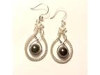 Silver Teardrop Earrings with Black Hematite Bead
