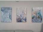 Gorgeous Blue Abstract Canvas Fluid Marble Effect Wall Art - 3 Multi Panels