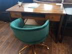 Green Velvet office chair with casters
