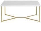 Coffee Table 42-Inch Large Rectangle Faux Marble White Gold