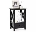 Costway Nightstand Side End Table W/ Unique Bottom Drawer &