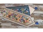 Tapestry Table Runner Fruit Harvest Flowers W Tassels Blue - Opportunity