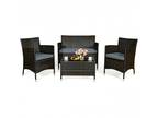 4 Piece Rattan Wicker Sofa Glass Table Set Sofa and 2 Chairs - Opportunity