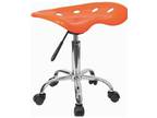 Vibrant Orange and Chrome Drafting Stool with Tractor Seat -