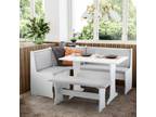 White Gray 3 pc Wood Breakfast Nook Dining Set Corner Booth - Opportunity
