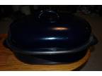 Large Dark Blue 19x14 Oval Turkey Oven Roasting Pan With Lid