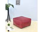 Solid Handmade Leather Square Pouf (Recycled Foam with Fiber - Opportunity
