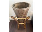 Antique Burnt Tortoise Bamboo Rattan Holder With Basket - Opportunity