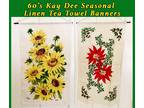 2 Vintage Seasonal Kay Dee Linen Tea Towel Banners