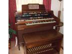 Hammond organ, dual keyboard full base pedals, pristine walnut cabinet -