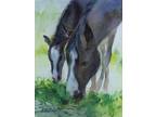 Details about �'Feeding Time' Horse Equine Original Watercolor Painting by -